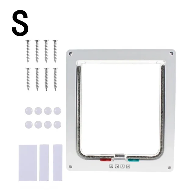 Cat Flap Door with 4 Way Security Lock ABS Plastic Gate Puppy Kitten Safety In/out Dog Cat Flap Door Kit Small Pet Supplies 6