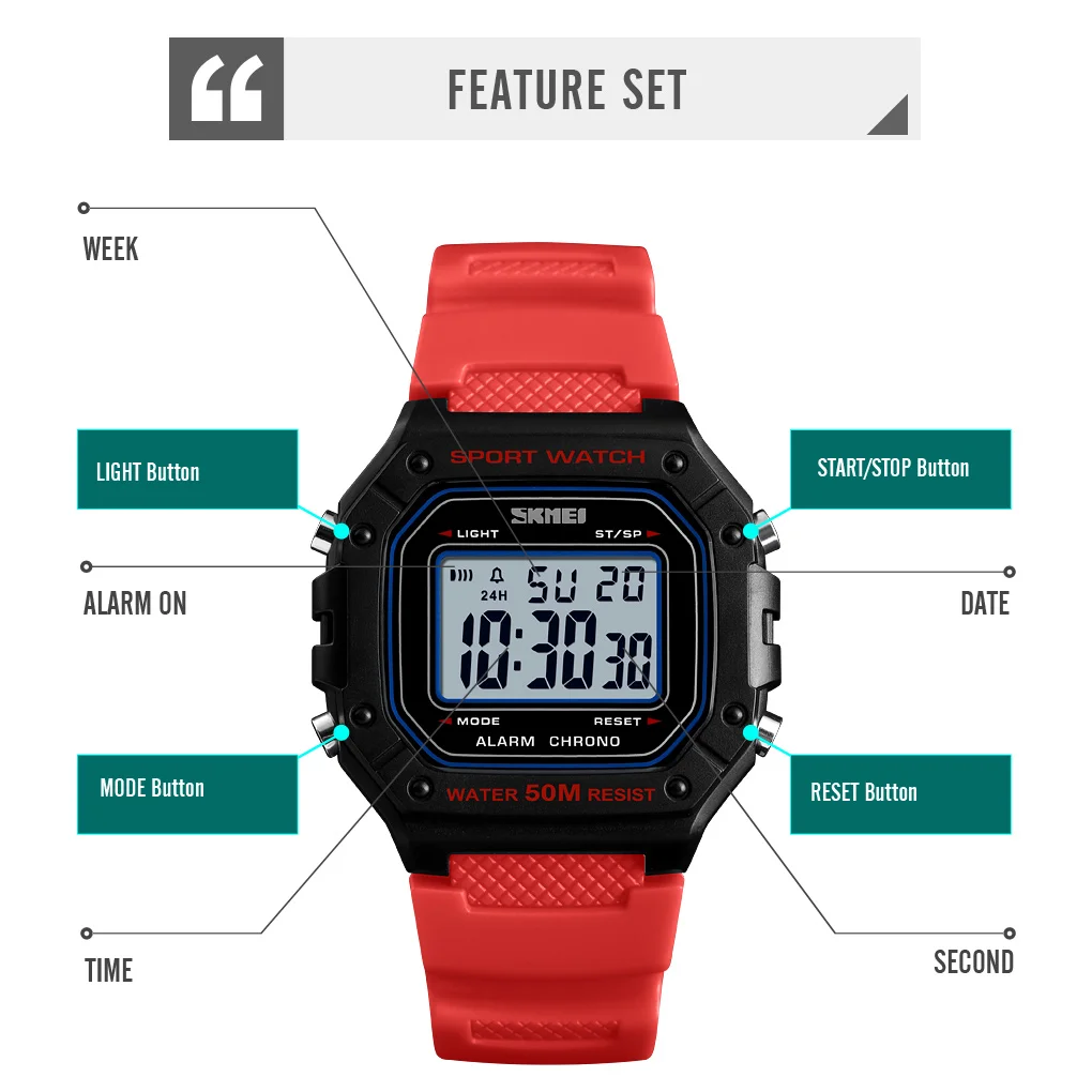 SKMEI 1496 Men's Outdoor Sport Waterproof Digital Watch with Alarm Clock - Fashionable Military Style