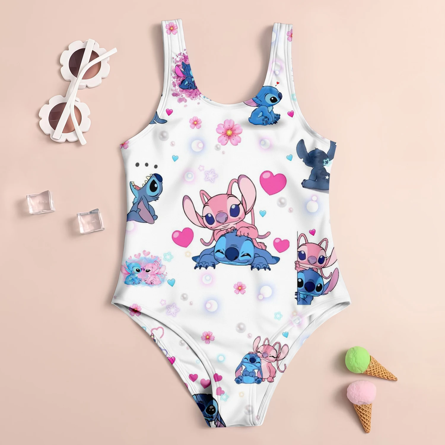 One-Piece Cute Stitch Girls Sleeveless Swimsuit Set - Good Stretch And Comfortable For Summer Beach Swimwear Set 6