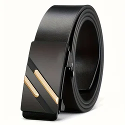 Elegant Men's Synthetic Leather Belt with Automatic Alloy Buckle for Casual and Semi - Formal Wear (Gold)