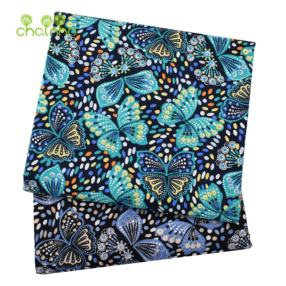 Chainho,Printed Plain Weave Poplin Cotton Fabric,DIY Sewing Quilting Material,Patchwork Cloth,Dark Floral Series,4 Sizes,PCC31