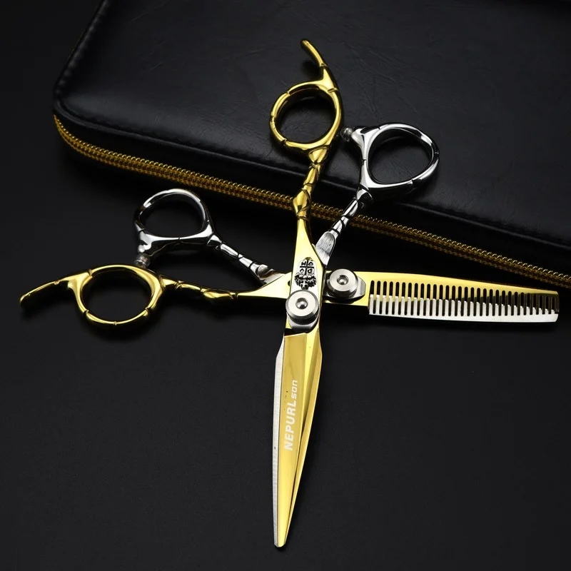 Nepurlson Hair Scissors Professional High Quality 6 Inch Hairdressing Scissors Cutting Thinning Set Barber Shop Salons Shears