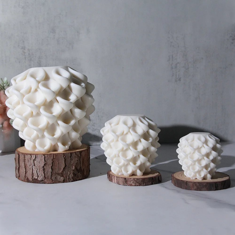 Geometry Flower Ball Candle Silicone Mold 3D Cylinde Swirl Sculpture Pillar Art Wax Candle Making Mould DIY Handmade Soap Molds