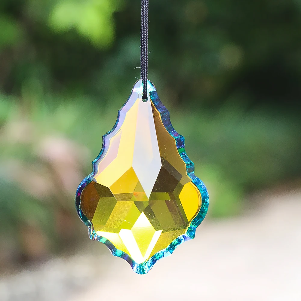 63mm Iridescence Maple Leaf Crystal Glass Prisms Pendant Drop Rainbow Suncatcher Lamp Chandelier Parts Hanging Window Home Decor