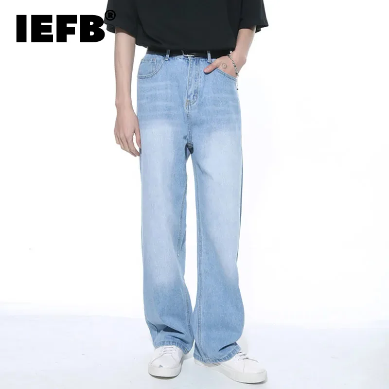 

IEFB 2024 Jeans New Korean Style Wide Leg Denim Pants Loose Zipper Casual Pocket Simple Male Trousers Summer Fashion 9C5253
