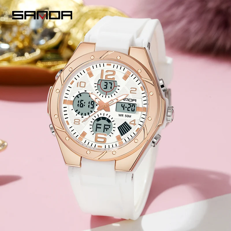 SANDA Top Brand New Lady Luxury Ms LED Digital Sport Watch Leisure Fashion Quartz Watch Women Girl Military 50M Waterproof Watch 3