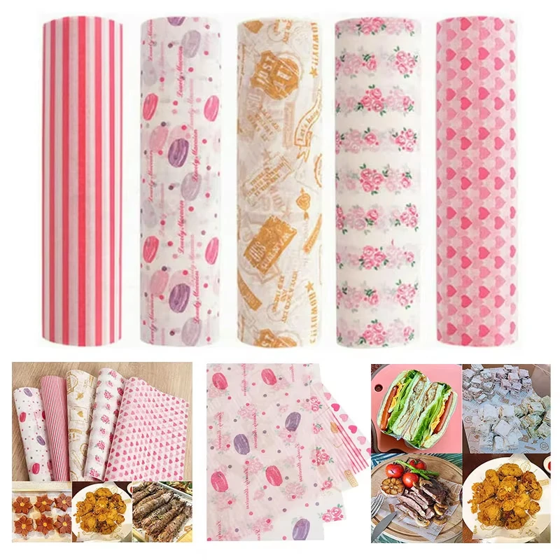 100pcs Colorful Patterned Greaseproof Wax Paper for Food Wrapping – Baking, Sandwich, H... - SKU GWP01811 - UGI Packaging