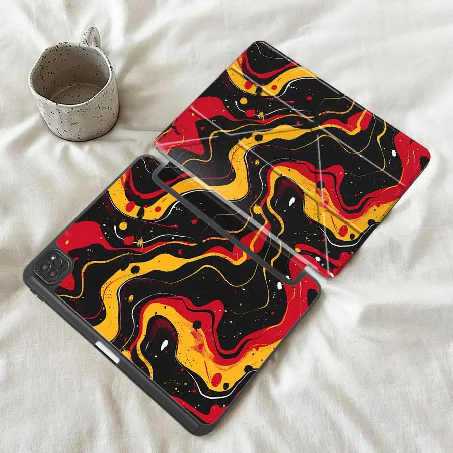 Elegant Red-Yellow Marble Tablet Case with Holder