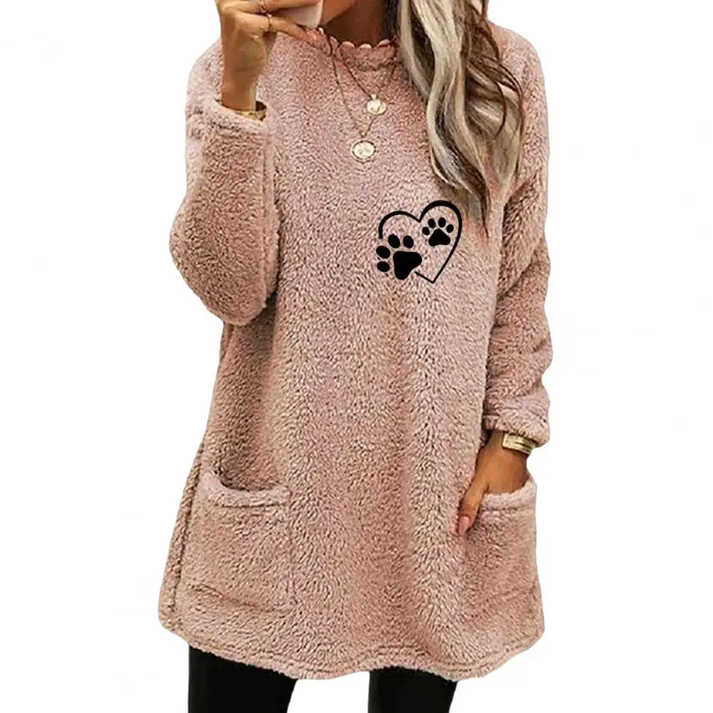 

Mid-length Women Sweatshirt Cozy Women's Winter Sweatshirt with Pocket Casual Crewneck Pullover for Trendy Style Warmth for Cold