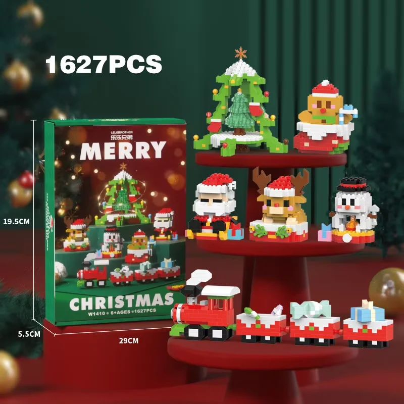 Festive Santa & Reindeer Micro Block Puzzle Set - Holiday Table Decoration Toy