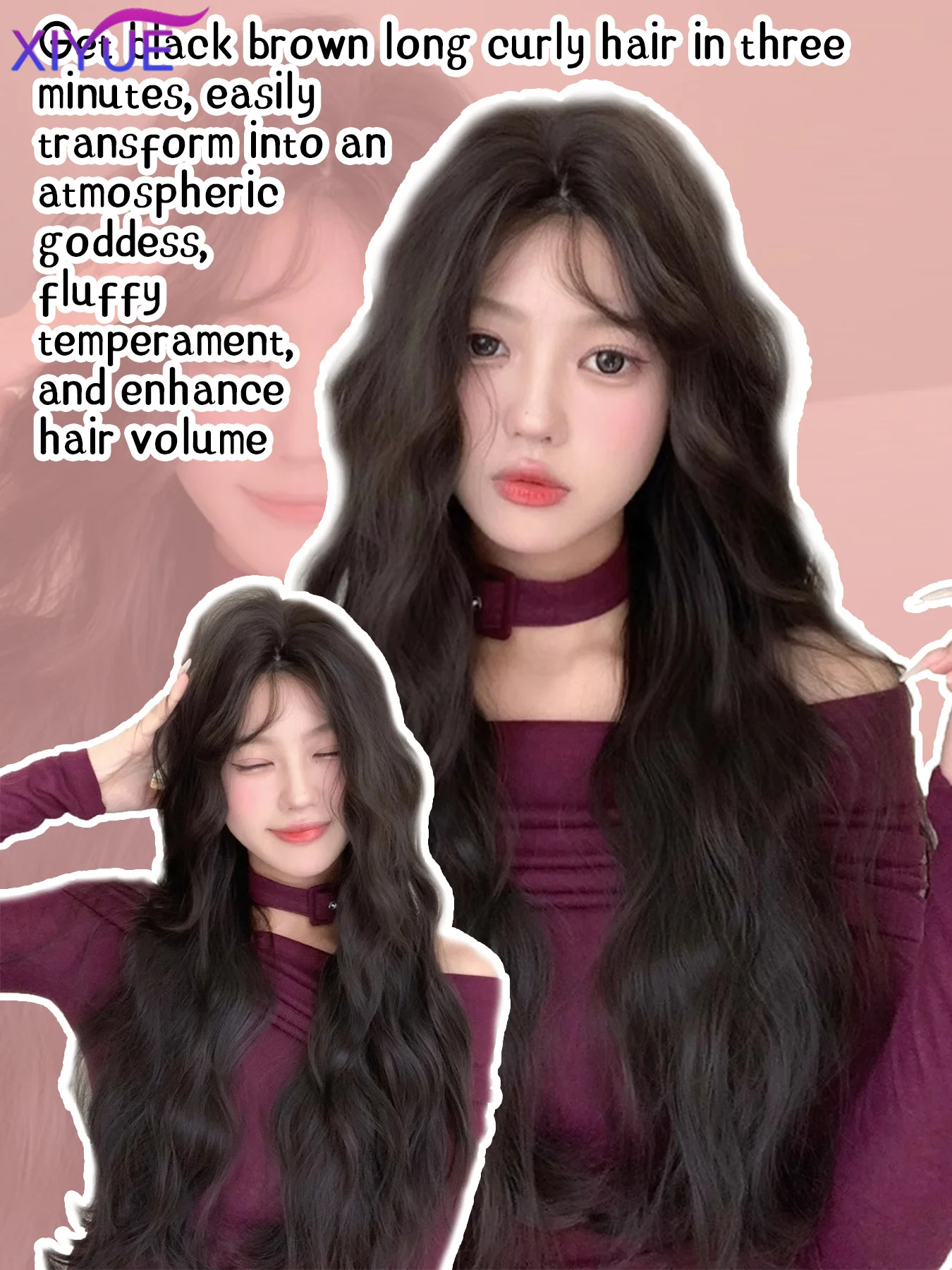 XIYUE Synthetic Lace Frontal Wig Long Curly Hair Women Wig with Bangs Black Lolita Cosplay Braided Wigs