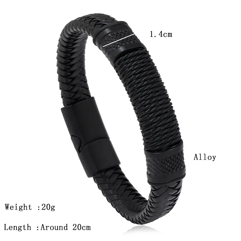 Men Leather Detachable Magnetic Clasp Bangle Bracelet