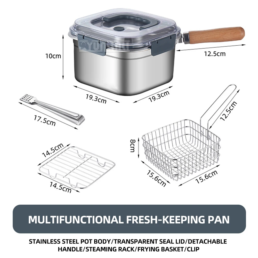 Stainless Steel Frying Pan Outdoor Preservation Box Portable 2500ML Deep Fryer Steamer Gas Electric Cooking Pot