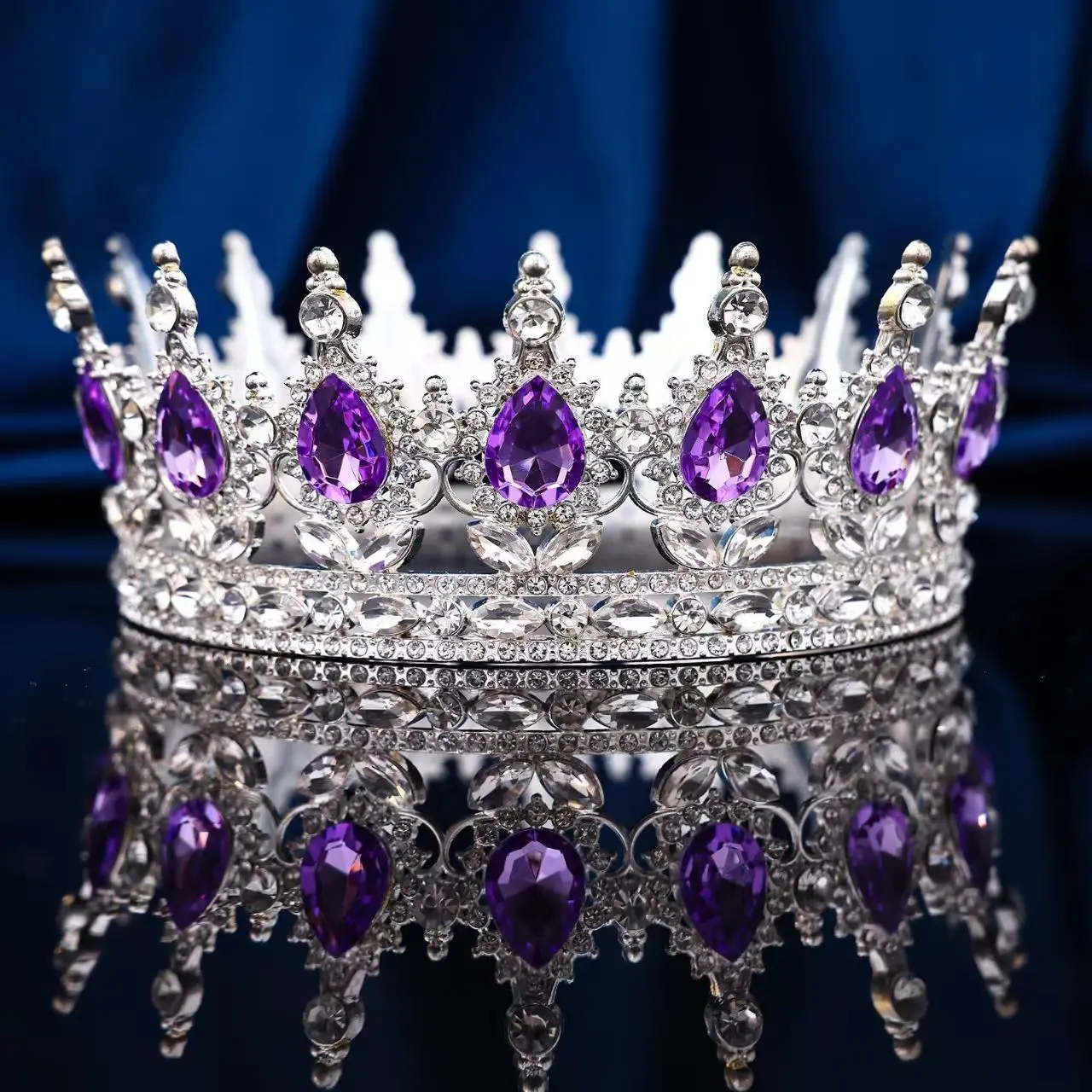 Europäische Mode Prinzessin Tiara Barock Kristall Vollkrone König Tiar Hochzeit Festzug Haarkleid Zubehör – Detail 15