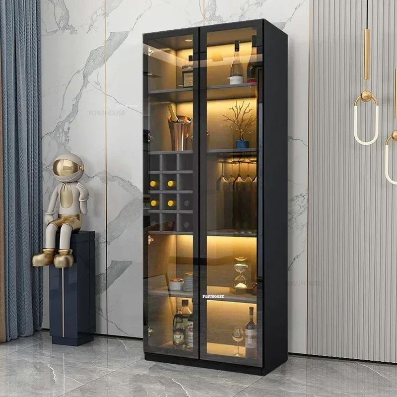 Nordic Luxury Glass Wine Cabinets Home Wine Rack TV Side Locker Minimalist Modern Living Room Against The Wall Display Cabinets