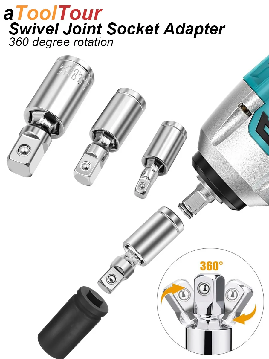 Drehgelenk-Steckschlüsseladapter Universal-Schlagschrauber-Verlängerung Vierkantantrieb 1/4 3/8 1/2 SAE-Kopf 360 Grad Auto-Reparatur-Schraubenschlüssel-Werkzeug – Detail 2