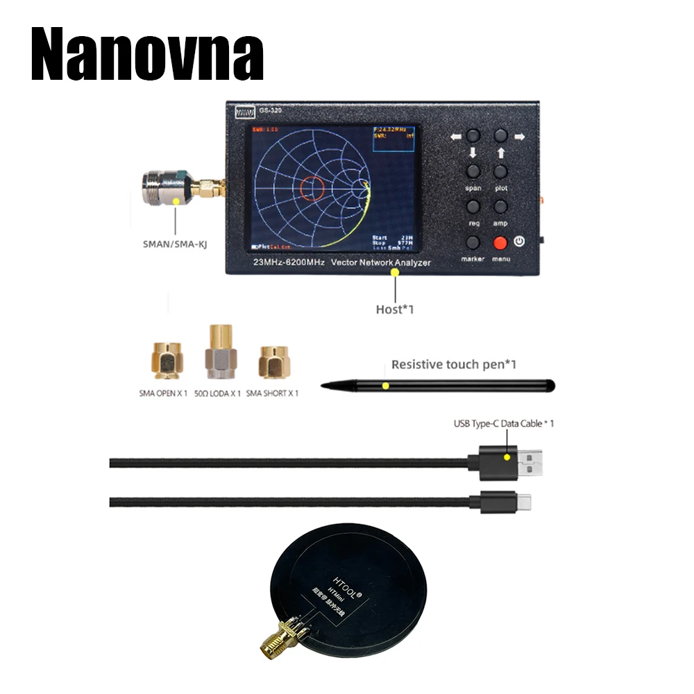 Nanovna GS320 Vector Network Analyzer 6GHz HTMini 2.4G 5.8G Mapping Antenna 6-7dB 50&Omega; Measuring Voltage Standing Wave Ratio
