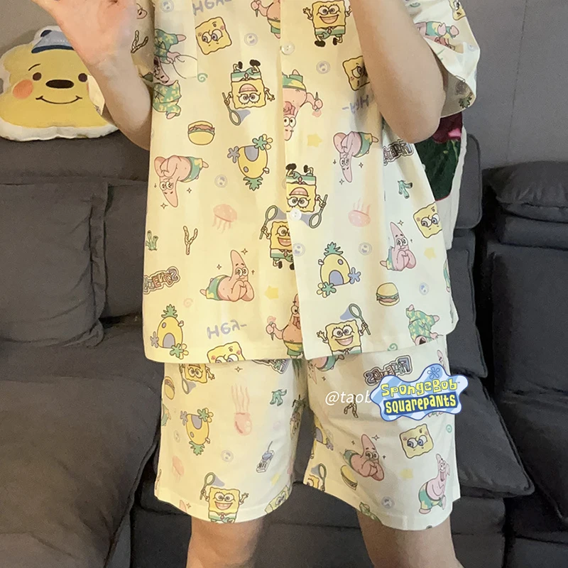 Spongebob Patrick Star Pyjama Damen - Rosa Baumwolle Nachtwäsche Set