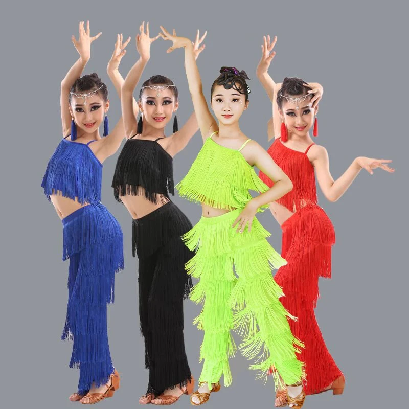 Children's Latin dance training clothing, girls' performance clothing, competition Latin dance tassel stage clothing
