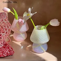 Glass Cute Mushroom Table Lamp Small Vase Flower Arranger Dining Table Top INS Style Ornaments Flower Vase Vintage Home Decor 1
