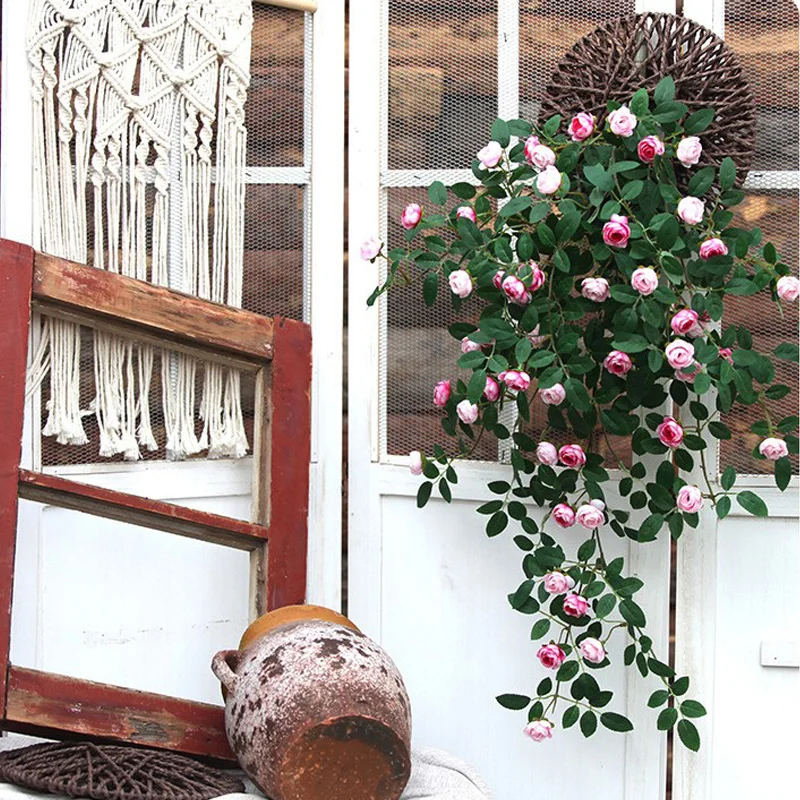 Fiori artificiali piante foglie verdi Lvy fiore appeso vite rosa casa matrimonio decorazione del giardino fai da te appeso a parete fiore di seta