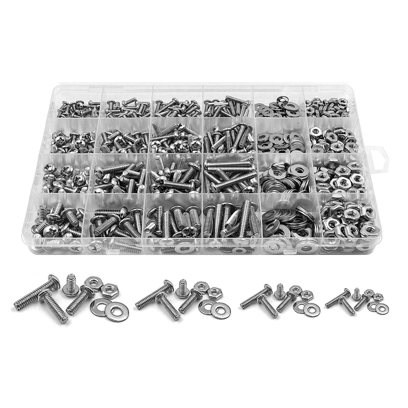

700 Pcs Nuts And Bolts Assortment Kit With Case,Stainless Steel Screw & Bolt Head Assortment Screws Phillips-Pan Screws Set