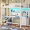 Loft Bed Twin Size with L-Shaped Desk, LED Lights,Charging Station, Twin Metal Loft Bed Frame with Fabric Drawers & Shelve 1