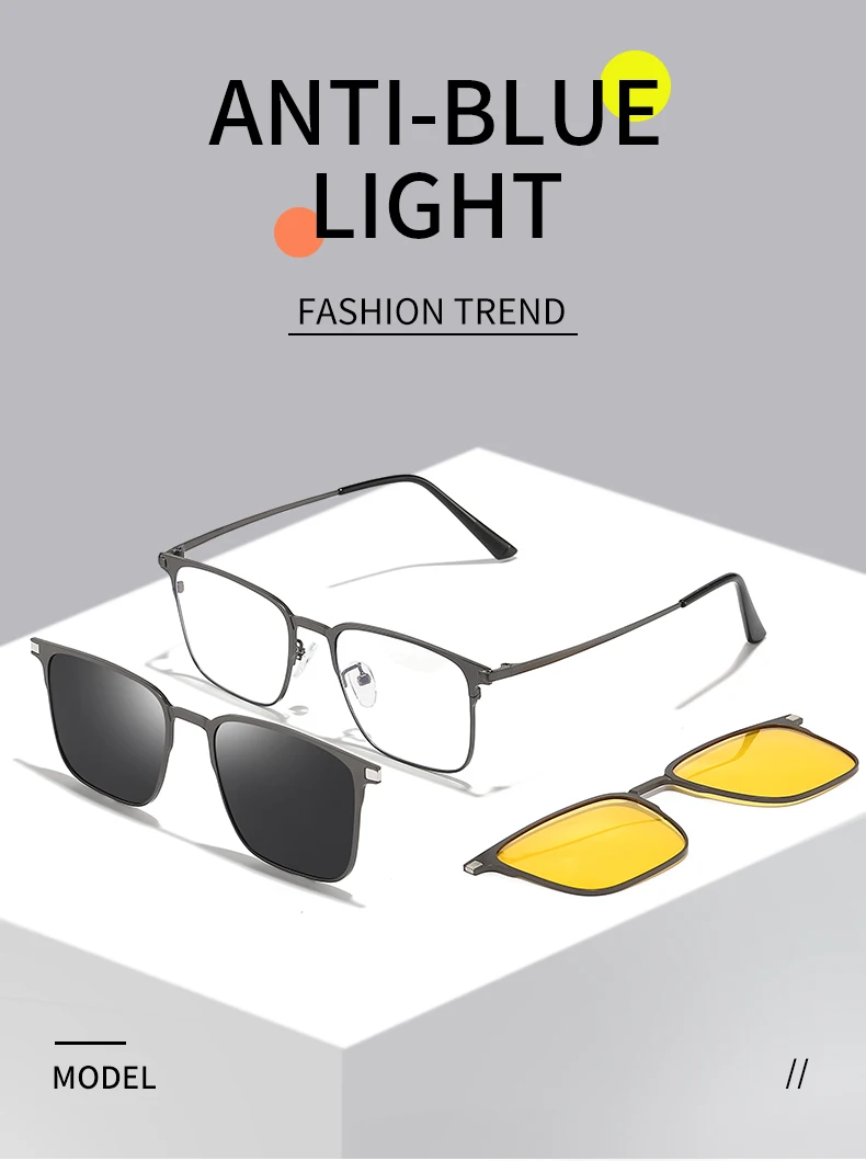 Classic Square Metal 3 In 1 Magnet Clip On Gl Frame Polarized Sungl For Men Women 2023 New Optical Computer_voghion.com