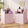 Night Stand Set 2,Pink Nightstand with Charging Station & Hutch,Night Stands for Bedrooms Set of 2,Bedside Table with Drawers 1
