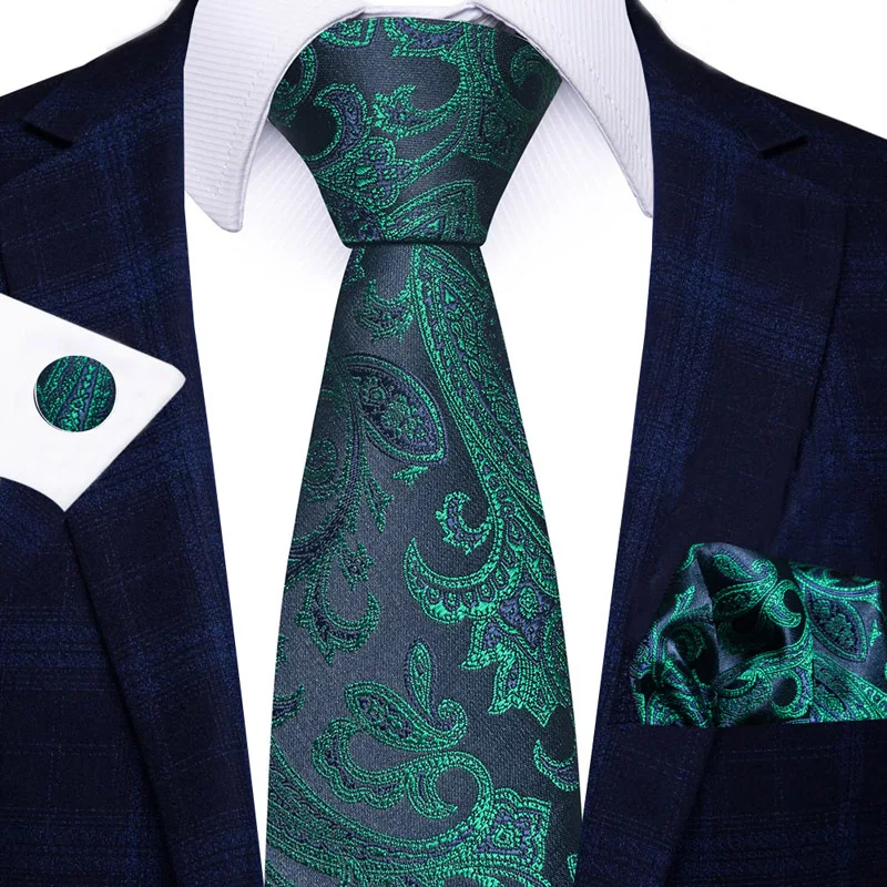 

Fashion Teal Novelty Men Tie Set 8cm Silk Jacquard Woven Neckties Wedding Business Handkerchief Tie Set
