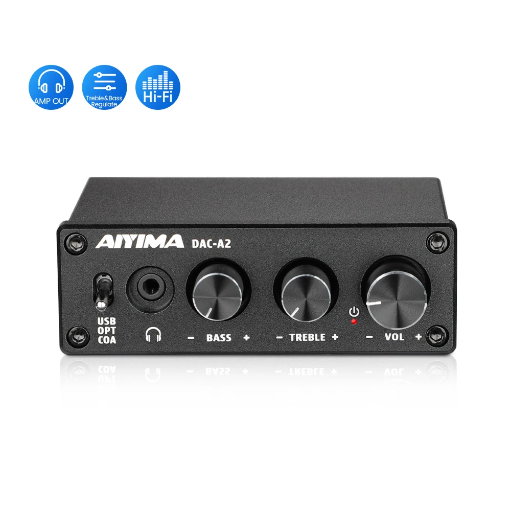 AIYIMA DAC A2 Audio Decoder Fiber Coaxial USB Decoder Bass Treble Adjustment DAC With Headphone Amplifier For Home Sound Theater ak 270 hifi amplifier 2 0 channel amp home cinema sound system bass and treble adjustment stereo audio 20w 20w dc 12v2a