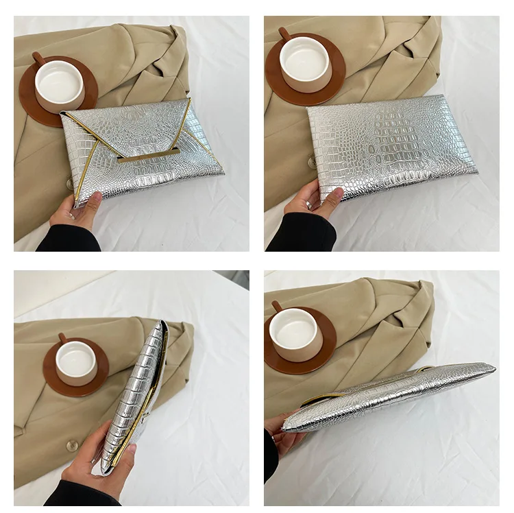 Fashion Crocodile Pattern Envelope Clutch - Detail View