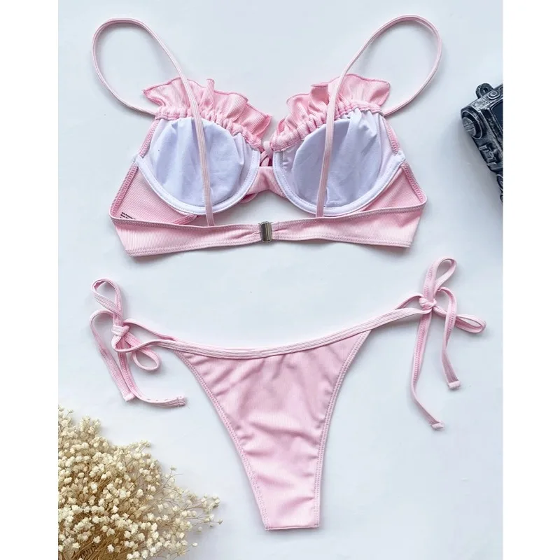 Women's 2 Piece Bikini Sets Backless Push Up Swimsuit Tie Side High Cut Bathing Suit Swimwear Summer