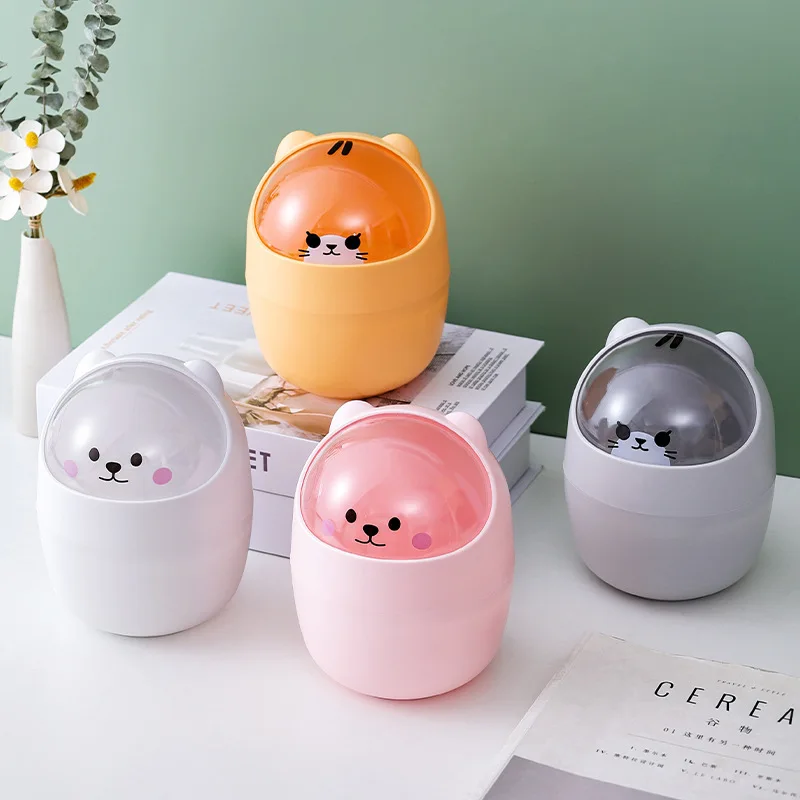 Desktop trash can Trash can Cute Cartoon Cat Desktop Waste Bin for Home & Office Mini Garbage Cans with Lid