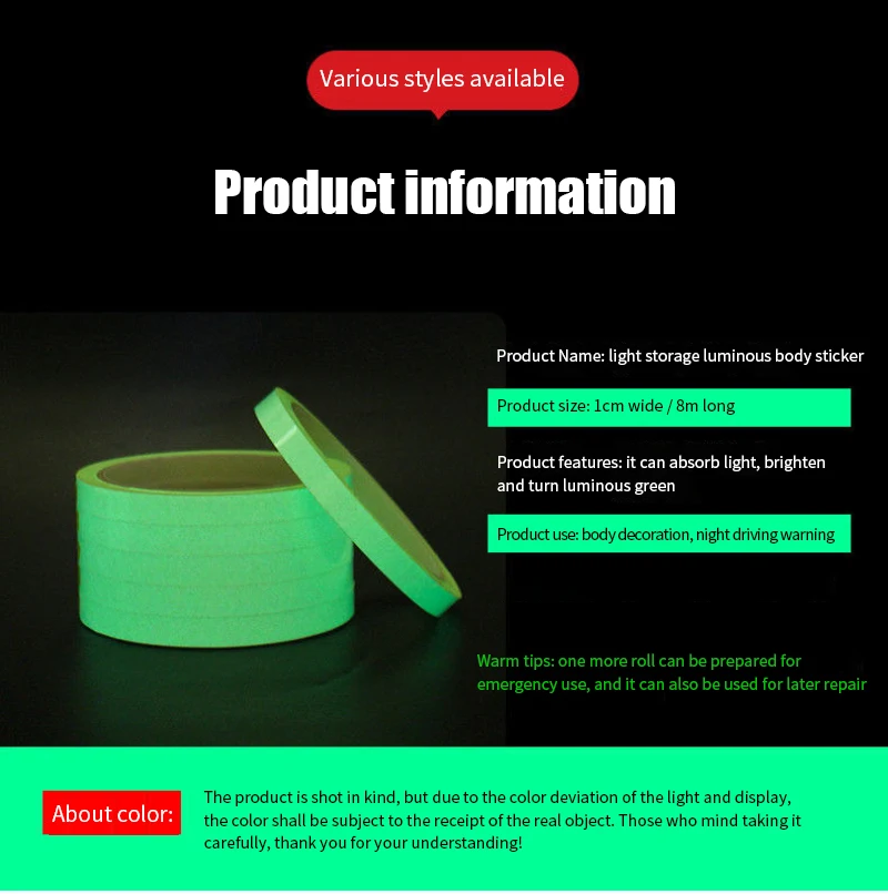 Glow in Dark Tape Self-Adhesive Fluorescent Tape Luminous Wall Stickers Home Halloween Decoration