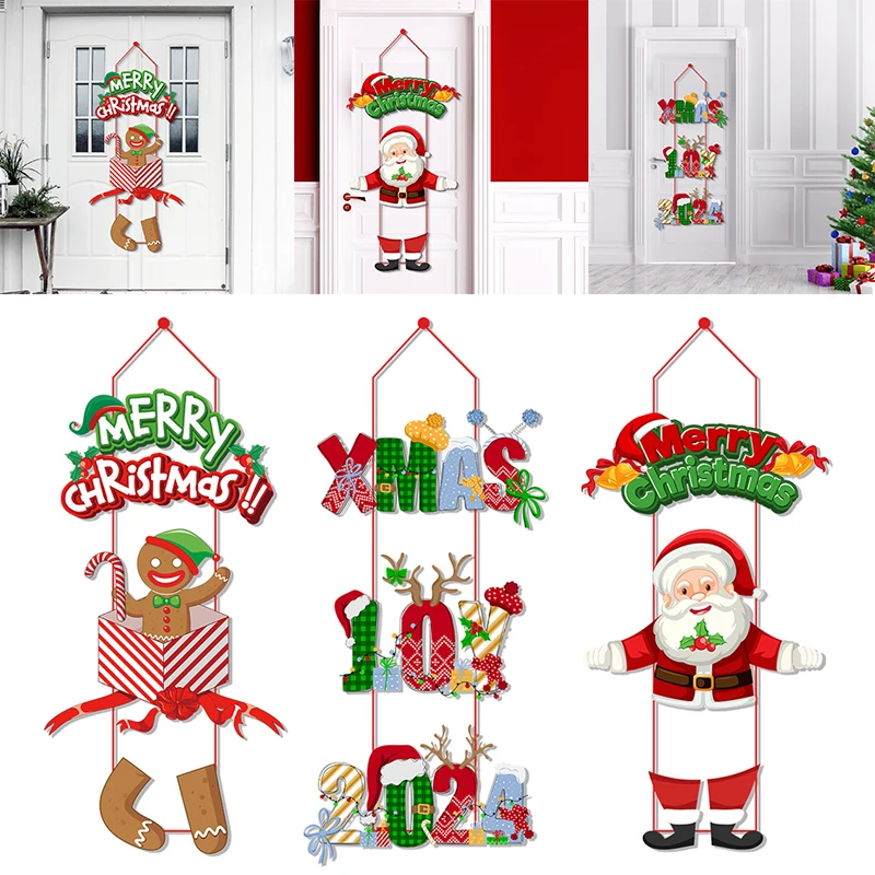 

Merry Christmas Porch Door Banner Hanging Ornament Christmas Decoration For Home Xmas Happy New Year 2024