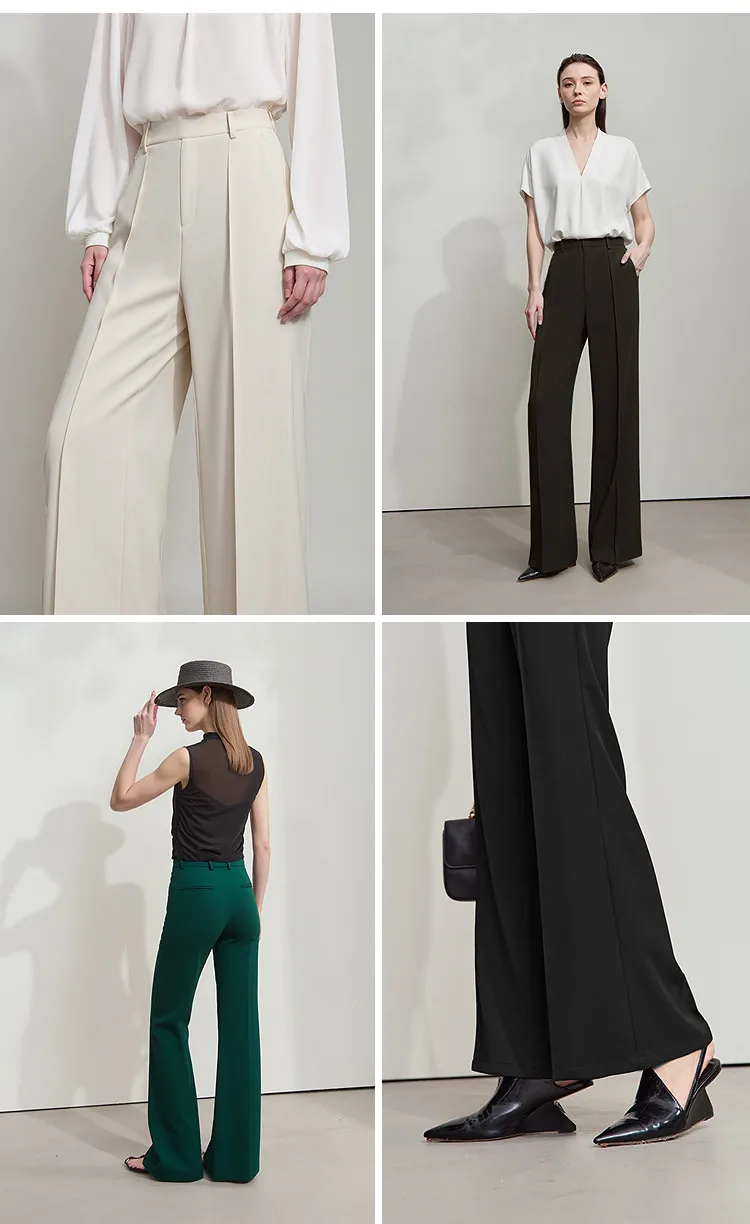 Amii Women's Flared Pants 2026 Summer New Pin Tuck Casual Trousers With Flowy Drape Simple Office Long Pants For Women 12612019