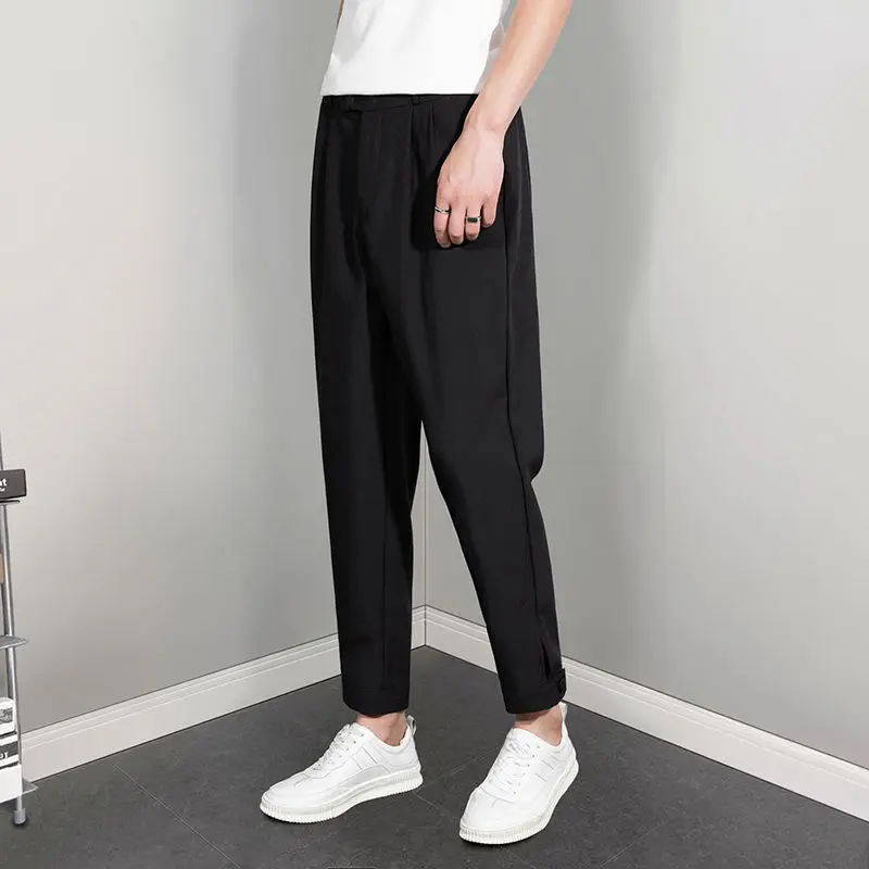 Solid Color New Models Versatile Loose Fitting Straight Cylinder Leisure Senior Texture Simplicity Men's Cropped Pants Summer