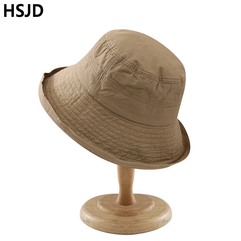 

100%Cotton Solid Color Bucket Hat for Women Summer Outdoor Fishing UV Protection Wide Brim Foldable Washed Cotton Fisherman Hats