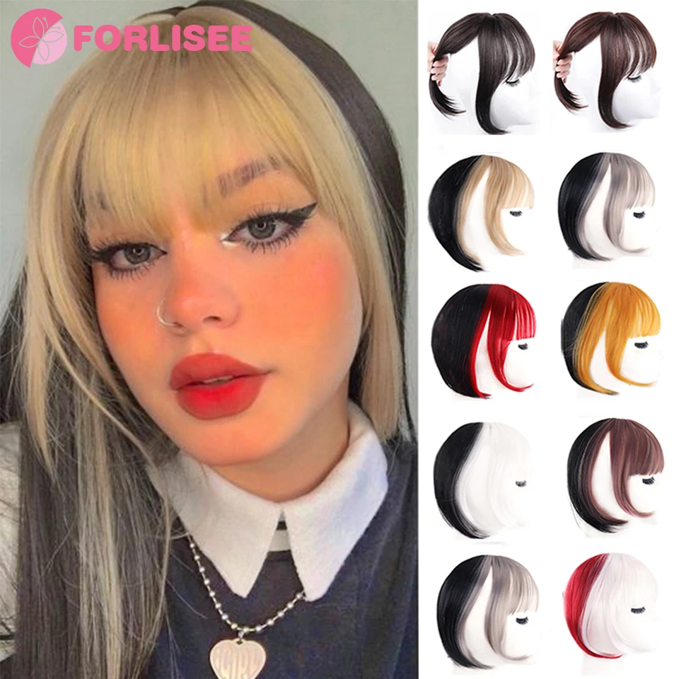 FOR Synthetic Bangs Clip-In Hair Extensions Red Pink Blonde Fake Fringe Hair Natural False Hairpiece For Women Clip In Bangs synthetic bangs synthetic hair extension