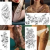 Waterproof Temporary Tattoo Sticker Flowers Roses Lilies Peonies Geometric Patterns Body Art Arm Fake Tattoos Sleeve Women Men 3