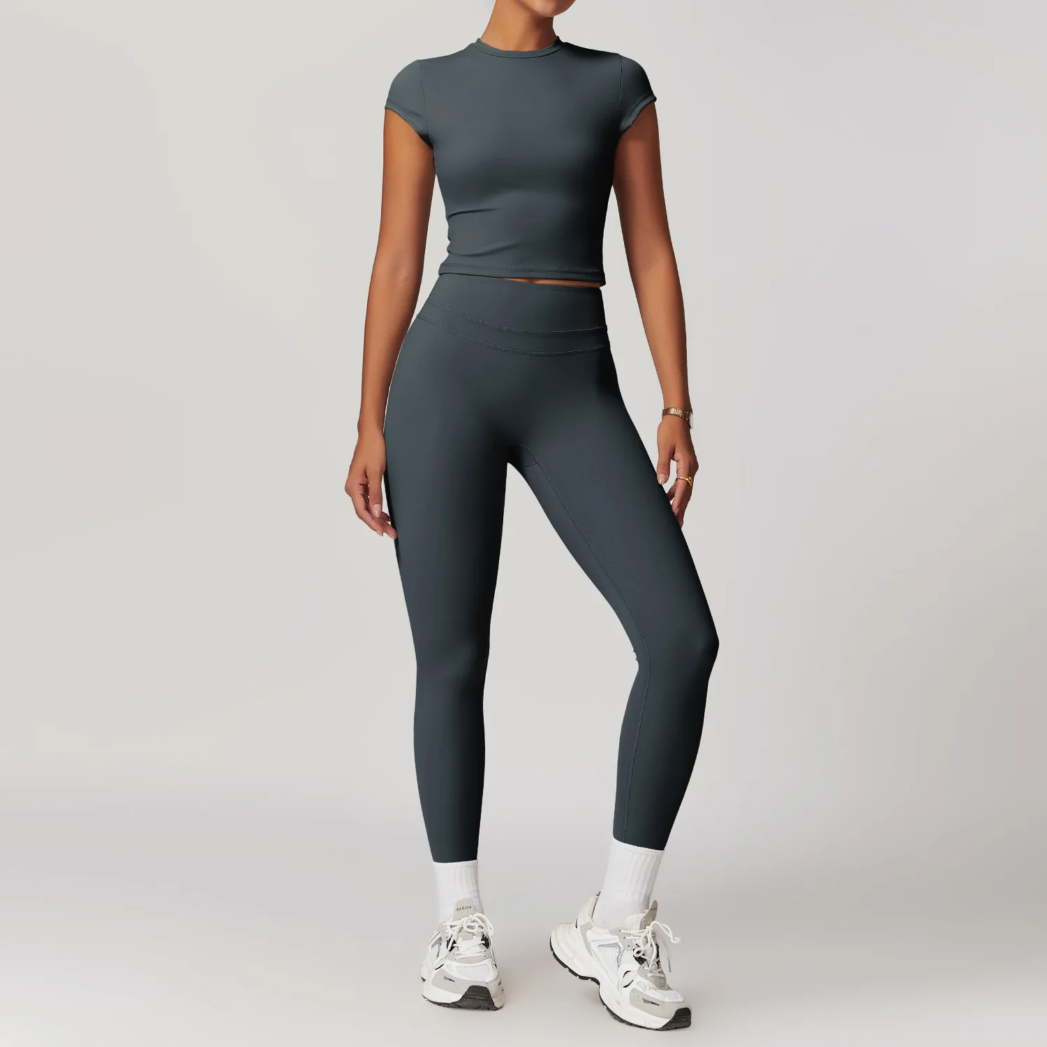 Yoga Set Women Sportswear Workout Clothes Athletic Wear Gym Legging Fitness Bra Crop Top Short Sleeves Sports Suit 2PCS sports bra set gym workout set yoga pants set yoga set fitness set sportswear set sports set