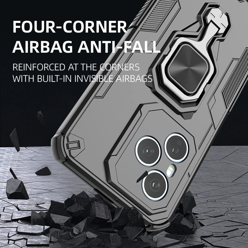 Enhanced Armor Magnetic Ring Holder Case with Camera Protection