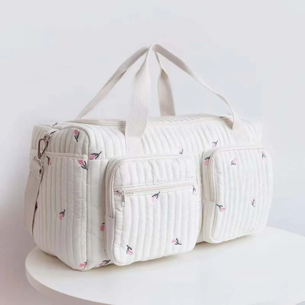 Borsa Tote Ricamata Grande Capacità, Organizer per Pannolini, in Cotone Trapuntato, con Orsetto Carino, Borsa per Mamma con Cerniera, Lavabile, da Viaggio, per Bambini - immagine 3