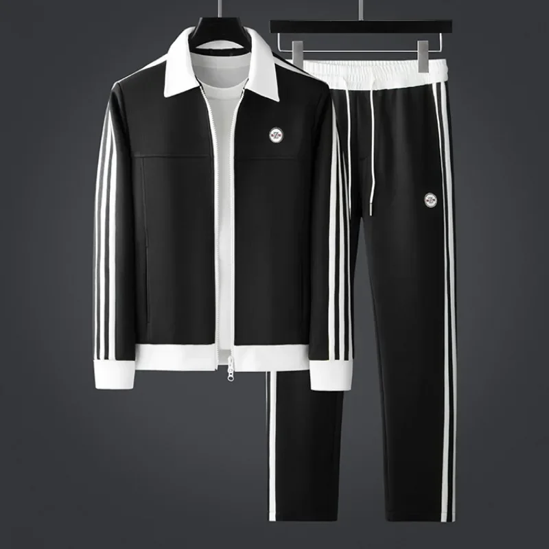 2024 Autumn Winter Men's Tracksuit Luxury Contrast Color Zipper Sports Casual Man Sets Fashion Elastic Waistband Male Pants 2