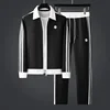 2024 Autumn Winter Men's Tracksuit Luxury Contrast Color Zipper Sports Casual Man Sets Fashion Elastic Waistband Male Pants 2