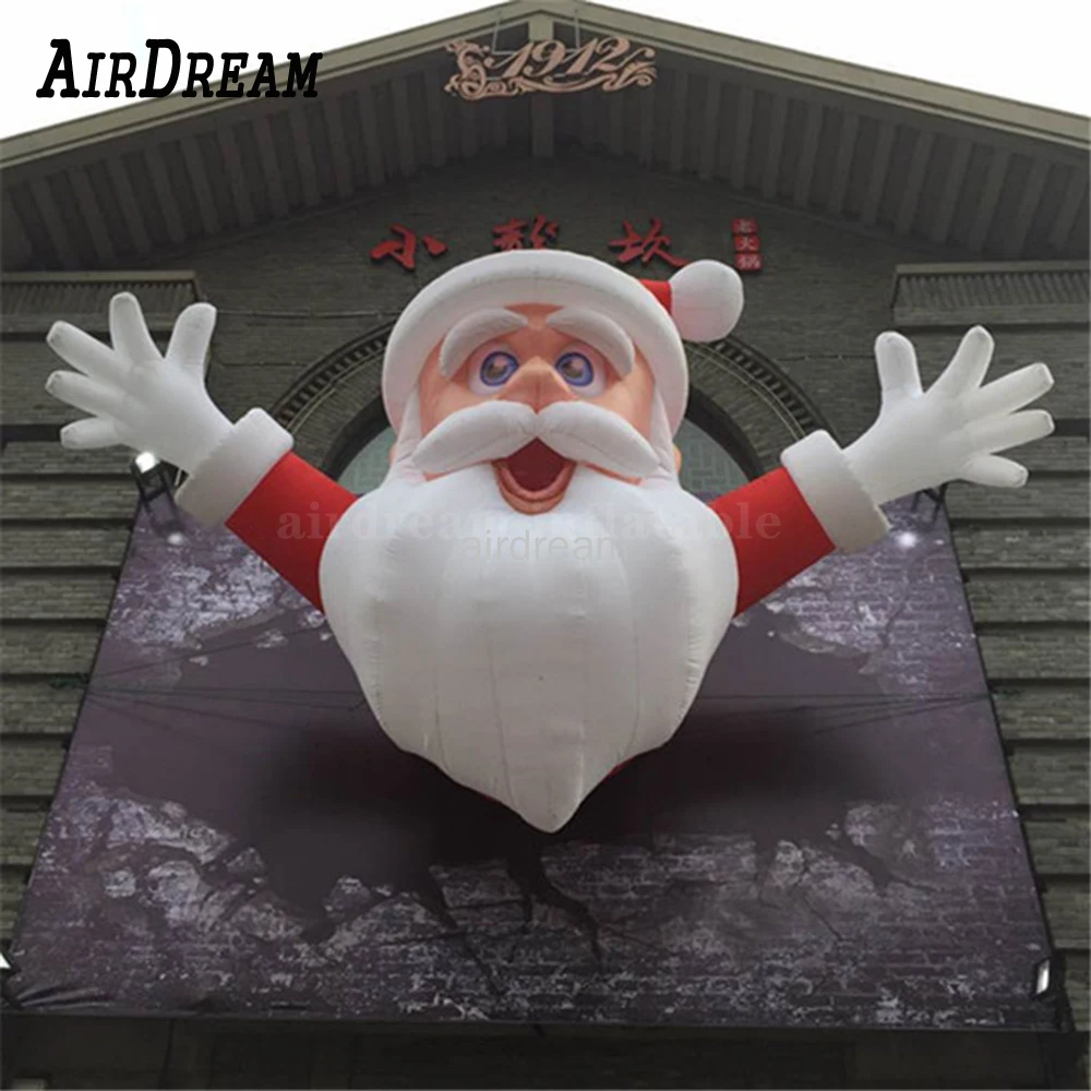 Hanging Giant inflatable santa claus lighting Climbing Wall mall entrance Santas for christmas decoration with Advert Bag Toy 2