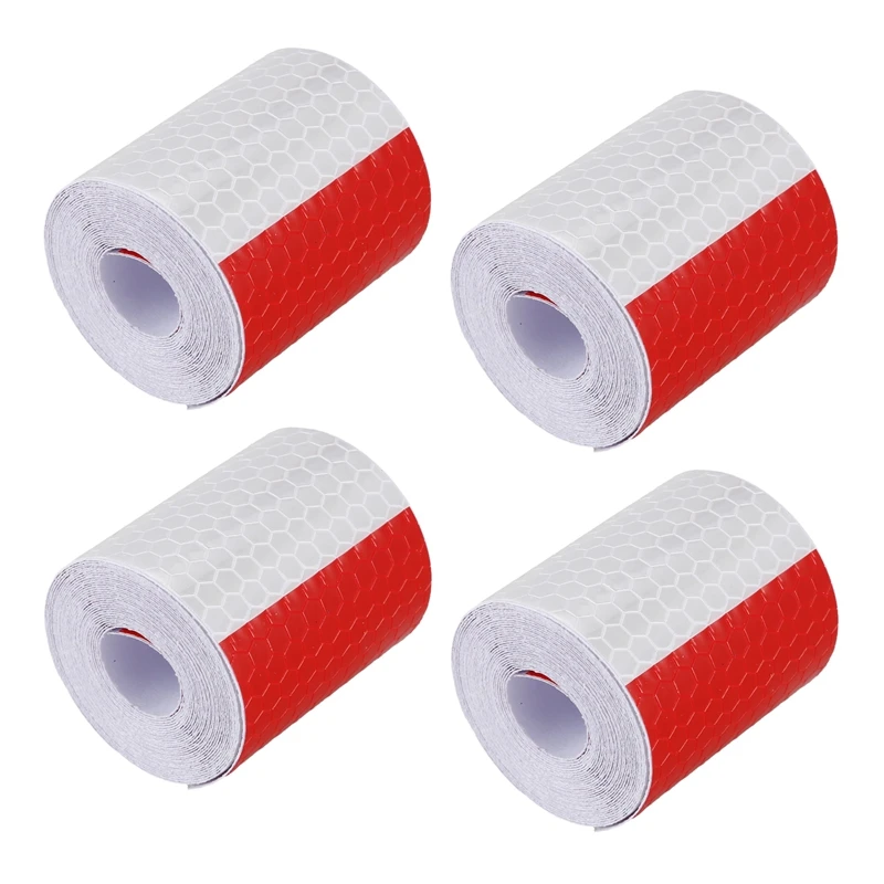 

4Pcs 2 Inch X 10Ft 3 Meters Night Reflective Safety Warning White Red Tape Strip Sticker