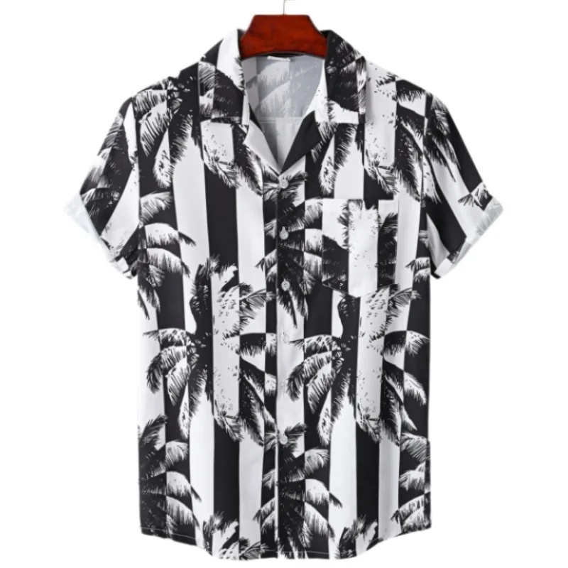 

Hawaiian men's short sleeved shirt, 3D animated printed oversized clothing, coconut tree pattern, Harajuku top, summer fashion