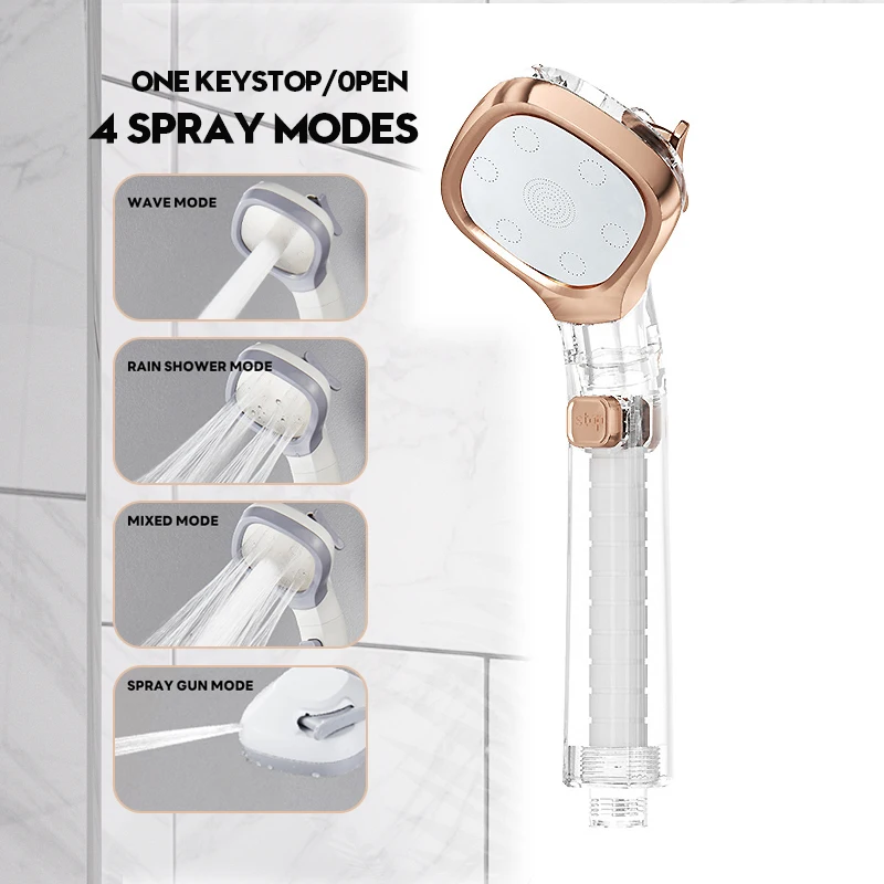 

Насадка для душа, насадка для душа высокого давления, 4 режима, одна клавиша, стоп-сигнал, портативные принадлежности, набор аксессуаров для ванной комнаты